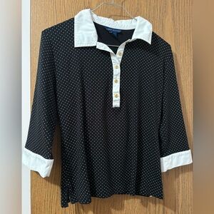 Karen Scott Polka Dot Black White Collar Dress Shirt